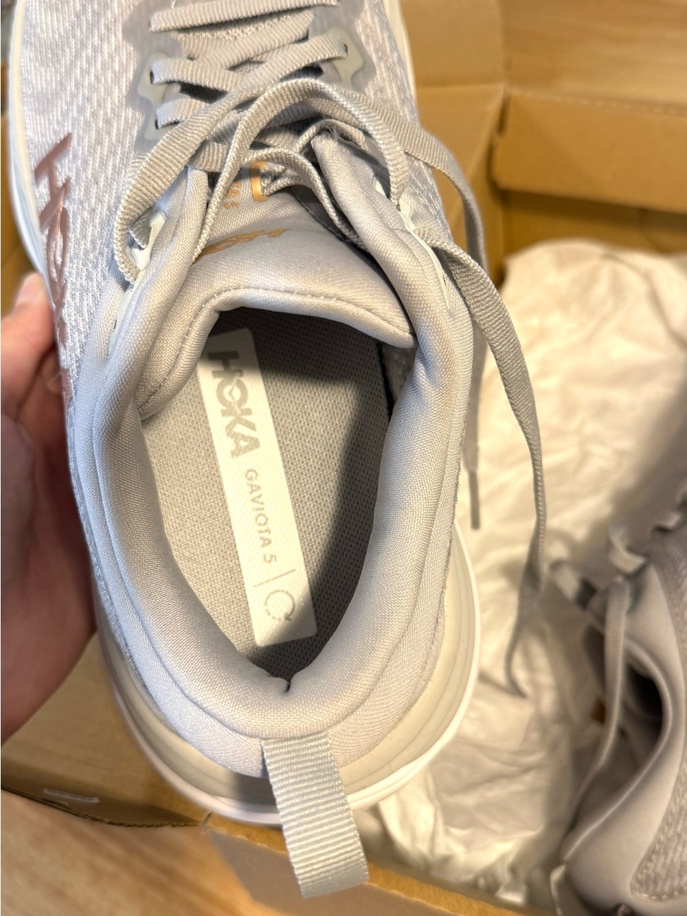 Hoka One One Women's Neutral Shoes in Light Gray with Copper Logo - Picture 4 of 5